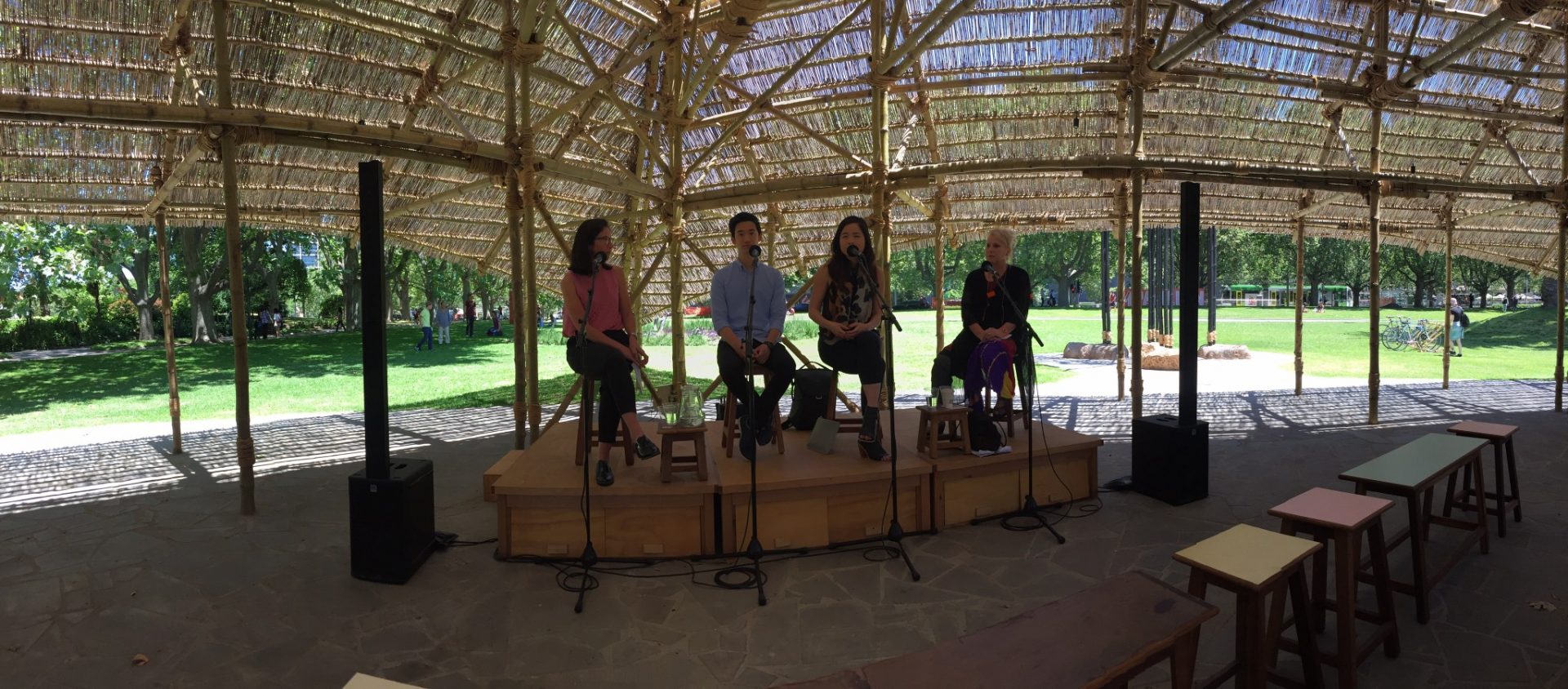 Irene, Thomas, Nicole and Esther discuss fundraising at the MPavilion